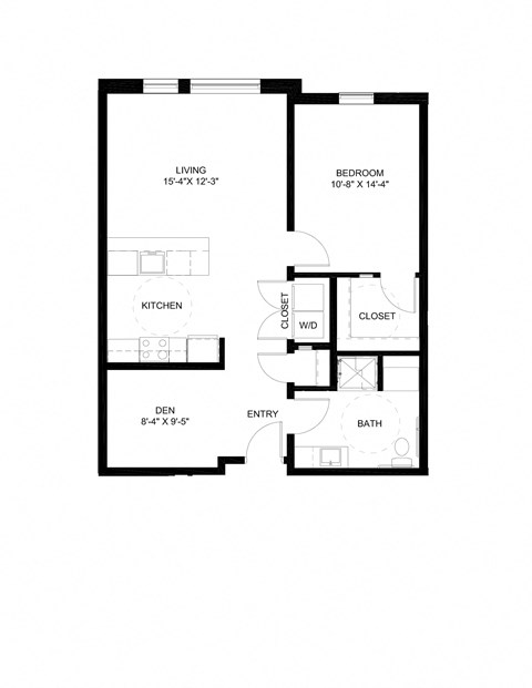 Floor plan for 1 bed, 1 bath, 876 sqft